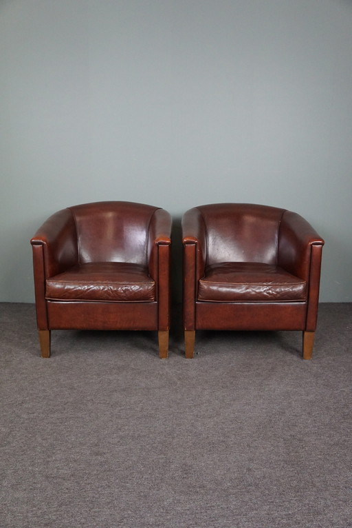 Set of 2 sheep leather armchairs