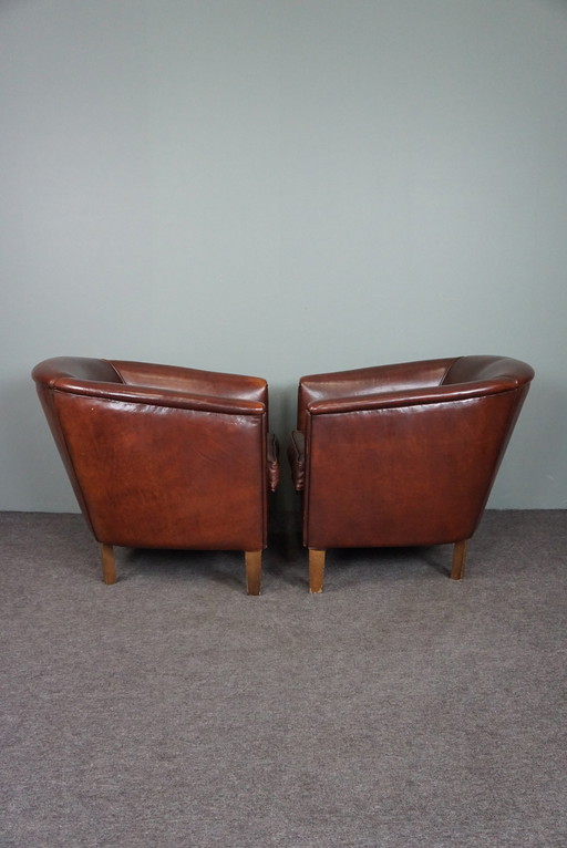 Set of 2 sheep leather armchairs