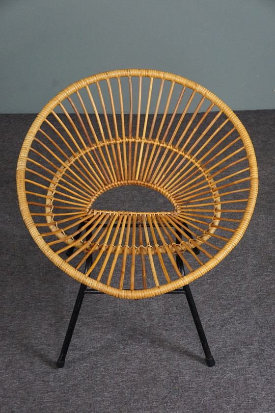 Image 1 of Chaise en rotin design hollandais des années 1950, faite à la main