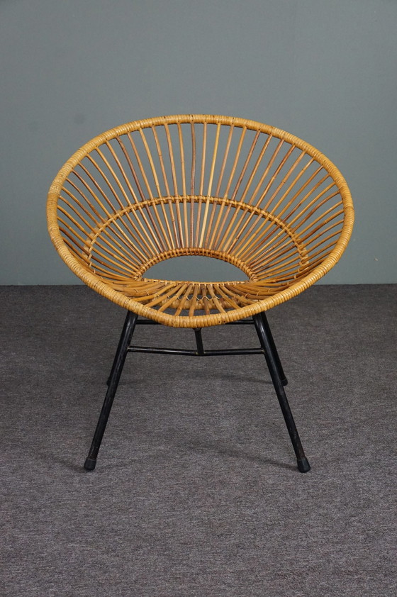 Image 1 of Dutch design 1950s rattan chair, handmade