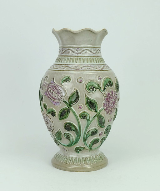 bay keramik vase with floral relief pattern model 62 30 1960s