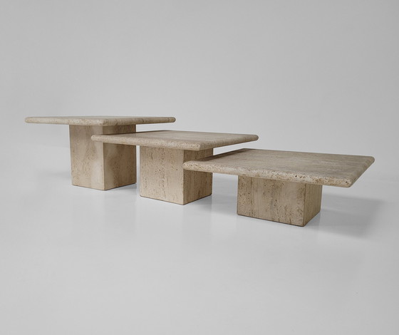 Image 1 of 3x travertin nesting tables