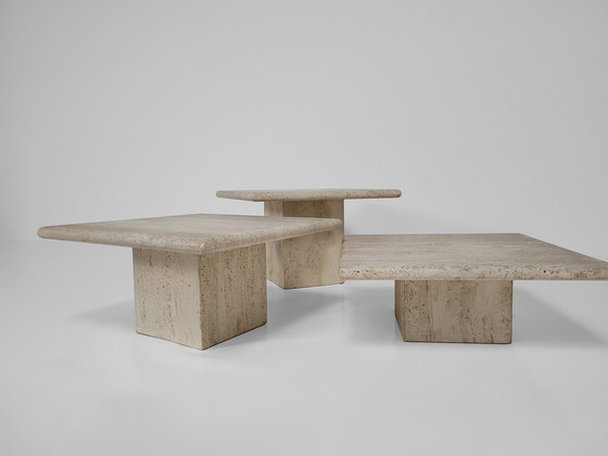 Image 1 of 3x travertin nesting tables