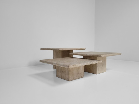 Image 1 of 3x travertin nesting tables