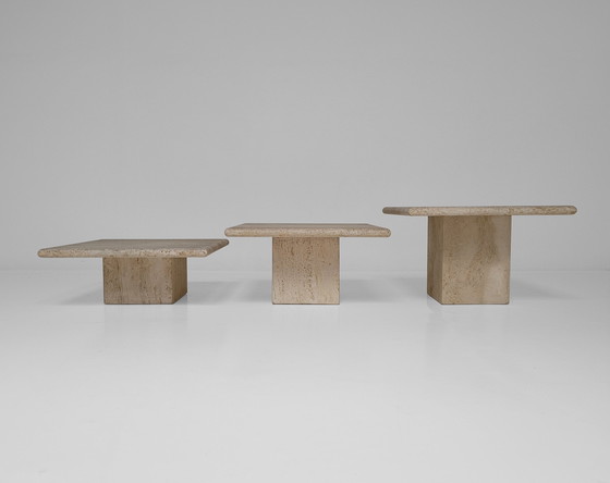 Image 1 of 3x travertin nesting tables