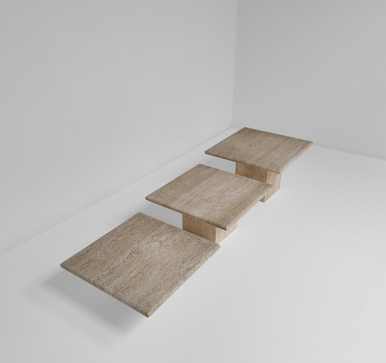 Image 1 of 3x travertin nesting tables