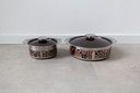 2 casseroles C&S inox vintage avec couvercles en émail brun