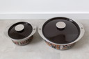 2 casseroles C&S inox vintage avec couvercles en émail brun