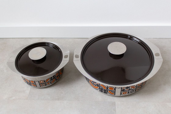 Image 1 of 2 C&S inox vintage cooking pans with brown enamel lids