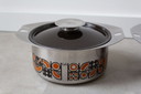 2 casseroles C&S inox vintage avec couvercles en émail brun