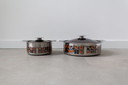 2 casseroles C&S inox vintage avec couvercles en émail brun