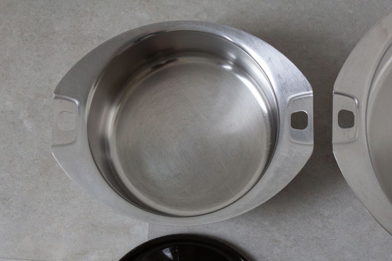 Image 1 of 2 C&S inox vintage cooking pans with brown enamel lids