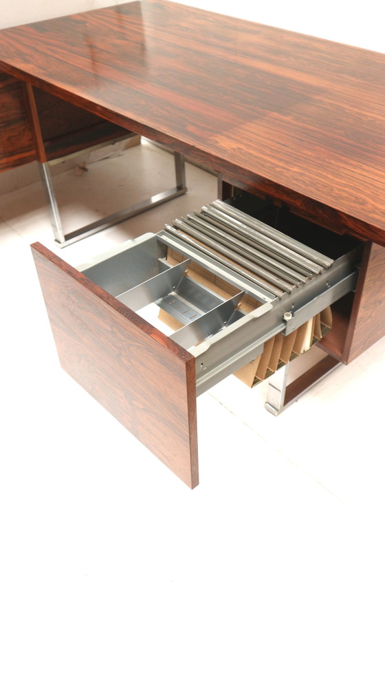 Image 1 of Grand bureau d'angle en palissandre rio vintage rare / bureau de direction des années 1960