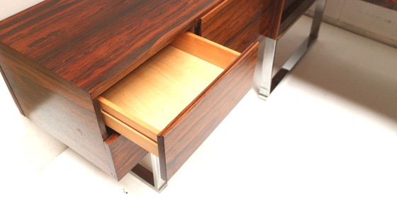 Image 1 of Grand bureau d'angle en palissandre rio vintage rare / bureau de direction des années 1960