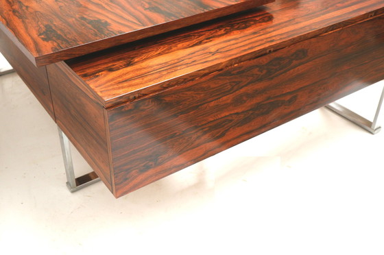 Image 1 of Grand bureau d'angle en palissandre rio vintage rare / bureau de direction des années 1960