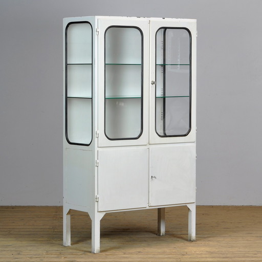 Vintage Glass & Iron Medical Cabinet