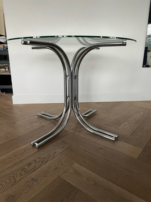 Table vintage à cadre tubulaire en verre