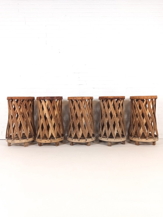 Image 1 of 5x sgabelli da bar vintage messicani Equipal