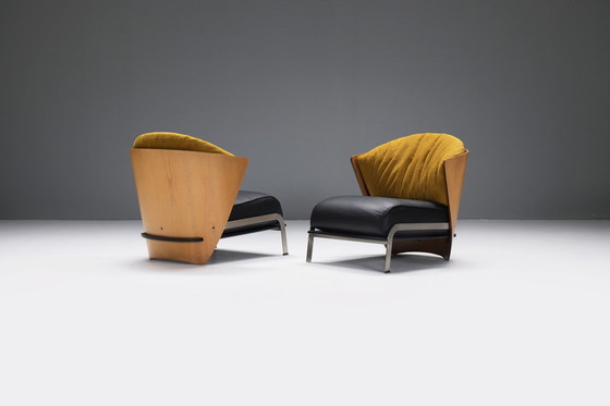 Image 1 of Stunning Elba chairs with mew leather & velvet by Franco Raggi for Cappellini