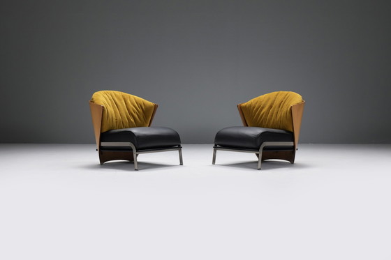 Image 1 of Stunning Elba chairs with mew leather & velvet by Franco Raggi for Cappellini