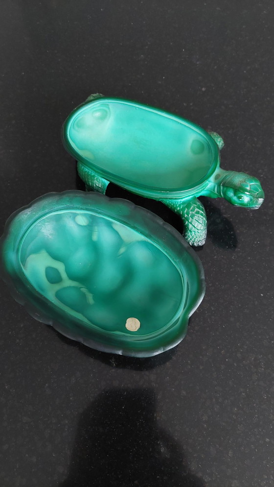 Image 1 of Bohemian Schlevogt, Petrucci Malachite Glass Turtle Trinket Dish