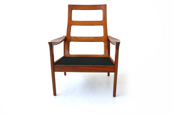 Image 1 of Glostrup Mid-Century Danish Teak Lounge Chair attributed to Illum Wikkelso, new cover, new straps