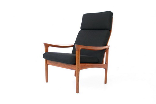 Glostrup Mid-Centtury Danish Teak Lounge Chair attribuee a Illum Wikkelso, new cover, new straps