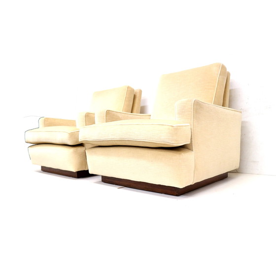 Image 1 of Set of 2 vintage armchairs with cream velvet upholstery made in the 1970s