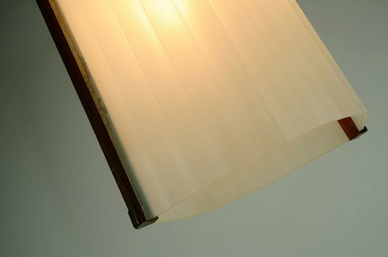 Image 1 of danish modern pendant lamp teak textured glass 1950s