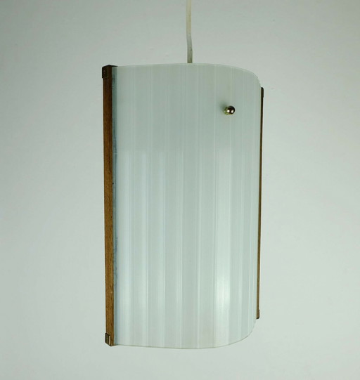 danish modern pendant lamp teak textured glass 1950s