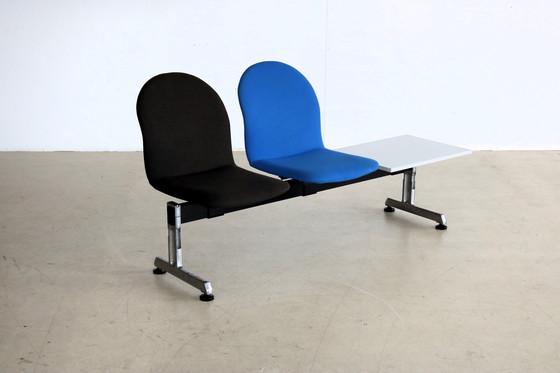 Image 1 of Vintage waiting room bench with table