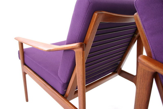 Image 1 of 2x Ib Kofod-Larsen for Selig, Mid Century Danish Teak Lounge Chair / Armchair, new cushions, new cover