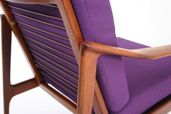 Image 1 of 2x Ib Kofod-Larsen for Selig, Mid Century Danish Teak Lounge Chair / Armchair, new cushions, new cover