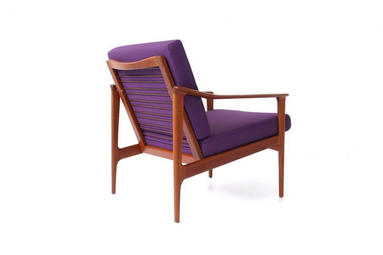 Image 1 of 2x Ib Kofod-Larsen for Selig, Mid Century Danish Teak Lounge Chair / Armchair, new cushions, new cover