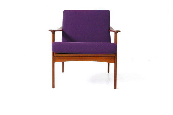 Image 1 of 2x Ib Kofod-Larsen for Selig, Mid Century Danish Teak Lounge Chair / Armchair, new cushions, new cover