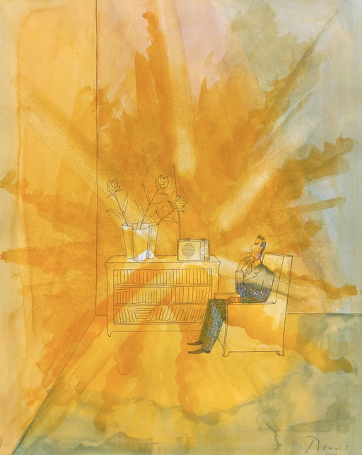 Benoit Van Innis - Une soirée détente, mixed media on paper