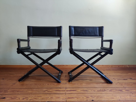 Image 1 of 4 x vintage director's chairs X-Chair by McGuire, 50s