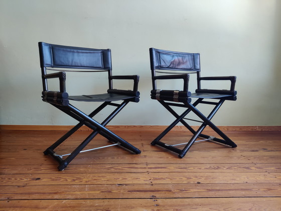 Image 1 of 4 x vintage director's chairs X-Chair by McGuire, 50s