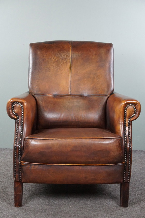 Image 1 of Sheep leather armchair with high back and in good condition