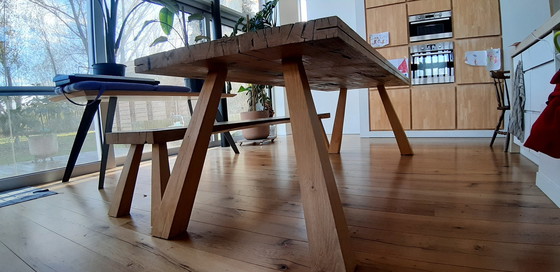 Image 1 of firm noble work Oak Table, Made From Old Old Wagon Planks