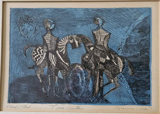 Image 1 of Herman van Valen. Herman van Valen - Etching 'Two Horsemen'