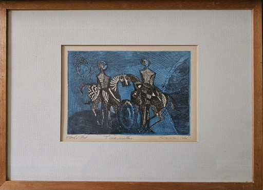 Herman van Valen. Herman van Valen - Etching 'Two Horsemen'