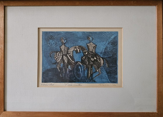 Image 1 of Herman van Valen. Herman van Valen - Etching 'Two Horsemen'