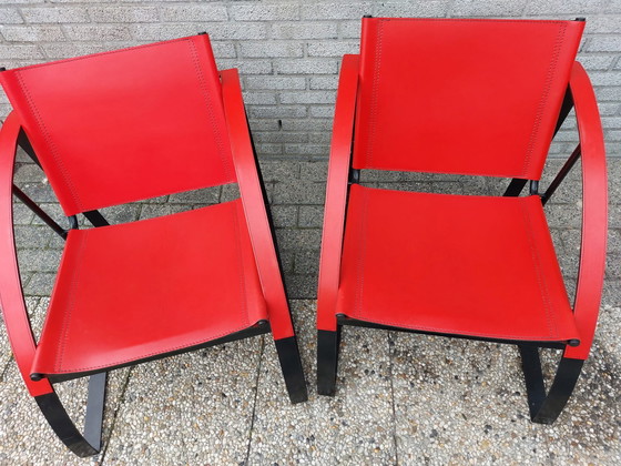 Image 1 of 2 x Chaises vintage en cuir rouge