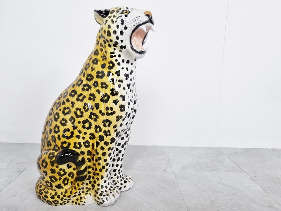 Image 1 of Italian Glazed Terracotta Leopard Figure, 1960s