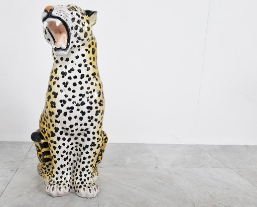 Italian Glazed Terracotta Leopard Figure, 1960s