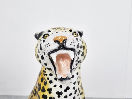 Image 1 of Italian Glazed Terracotta Leopard Figure, 1960s