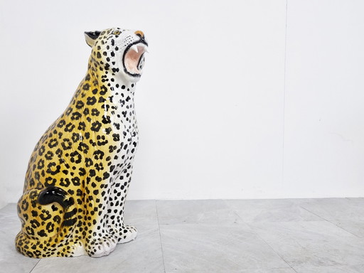 Italian Glazed Terracotta Leopard Figure, 1960s