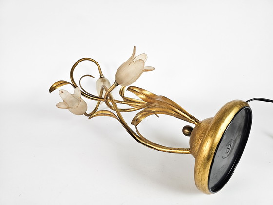 Image 1 of LS Italy - Vintage - gilded brass - Hollywood Regency style - tulips - table lamp - 1980's