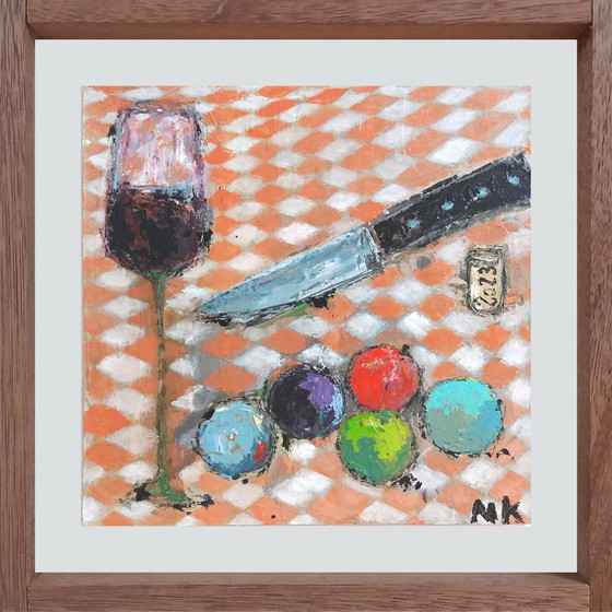 Image 1 of Germain Henneka - glass and white and orange napkin